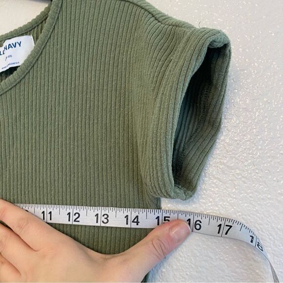 Old Navy green cozy ribbed short sleeve wide leg crop knit jumpsuit romper 10/12 - Picture 7 of 11